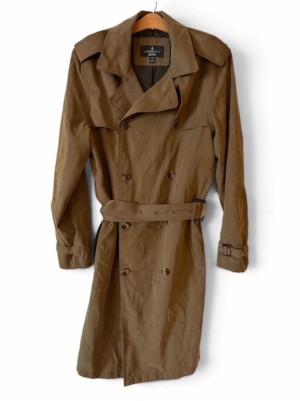 London Fog Signature Trench Coat Men's 36R Olive Double Breasted